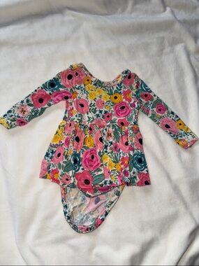Little Sleepies  Floral Long Sleeve Dress  Bodysuit in Pink & Yellow  0/3 months